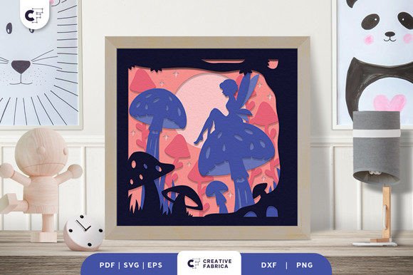 Fairy Sits on a Mushroom 3D Shadow Box