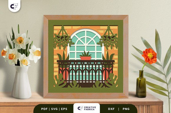 Floral Window 3D Shadow Box Paper Cut