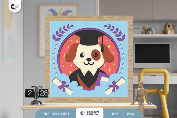 Graduating Dog 3D Paper Cut SVG