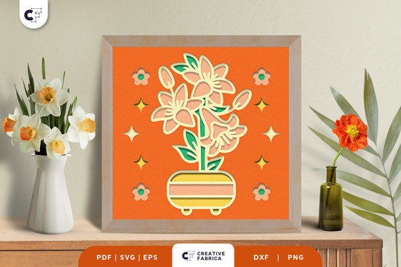Introducing the Potted Lily 3D Shadow Box SVG: A Springtime Delight for Flower Lovers