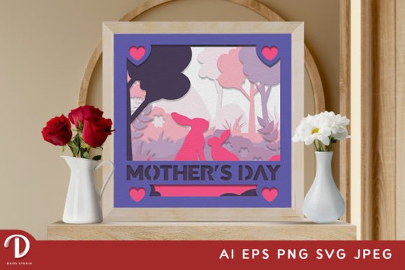 Mother's Day Bunnies 3D SVG - Shadow Box