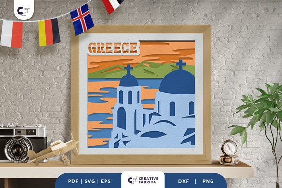 Santorini 3D Light Box Paper Cut