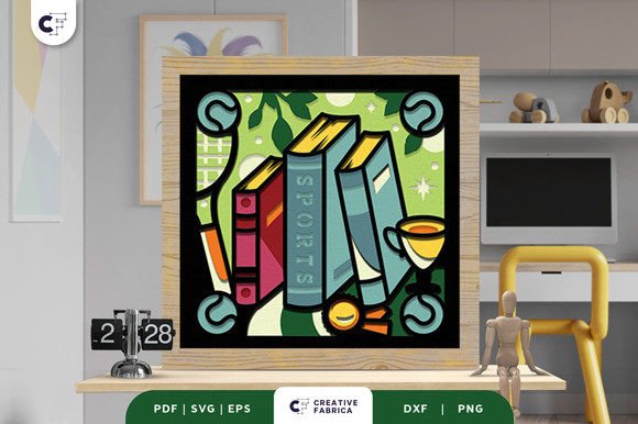 Stack of Sports Book 3D Shadow Box SVG: A Creative Addition for Gym Class Decor