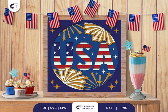 USA 4th of July Firework 3D Shadow Box